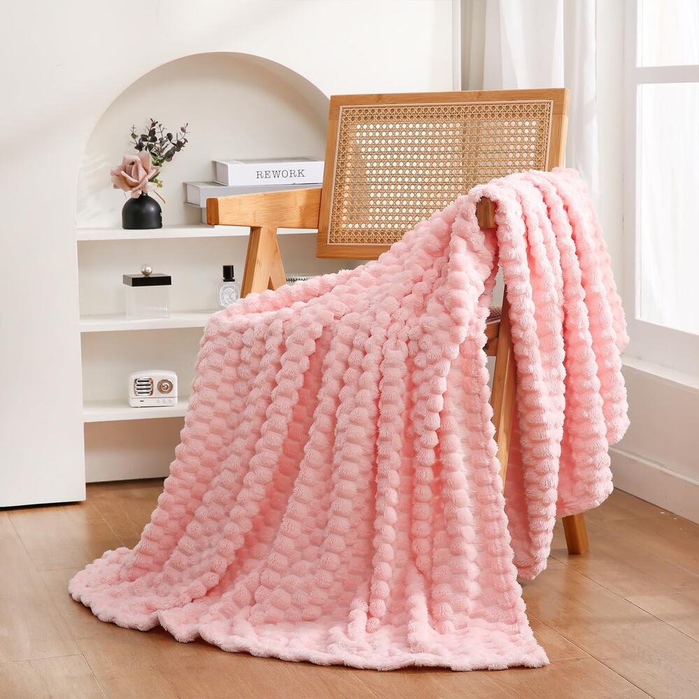 Pink Bubble Textured Fuzzy Plush Throw Blanket Sofa Bed Cozy Soft 50x60"